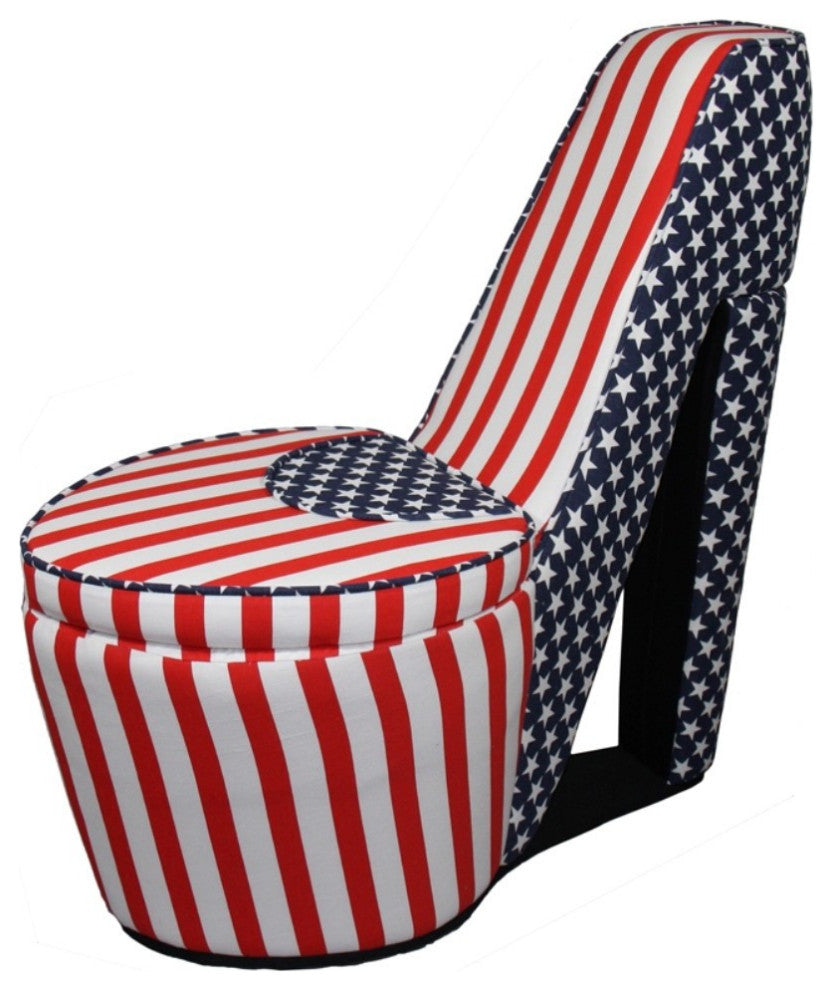 Red White and Blue Patriotic Print 4 High Heel Shoe Storage Chair