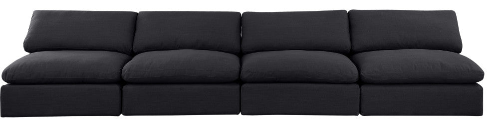 Comfy Upholstered Modular Sofa, Black, 4-Piece: 4 Armless Chair, Linen Textured Fabric