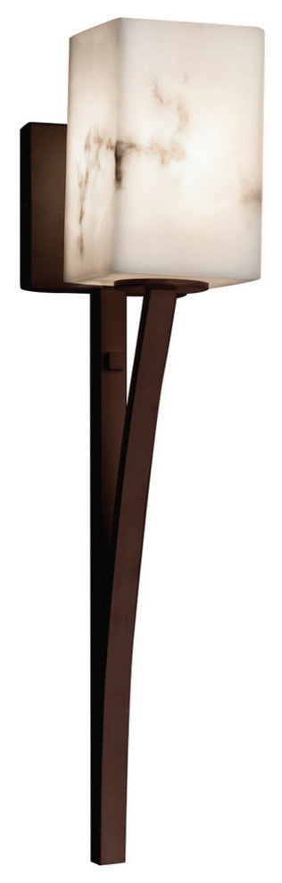 LumenAria Sabre 1-Light Wall Sconce, Square With Flat Rim, Faux Alabaster Shade