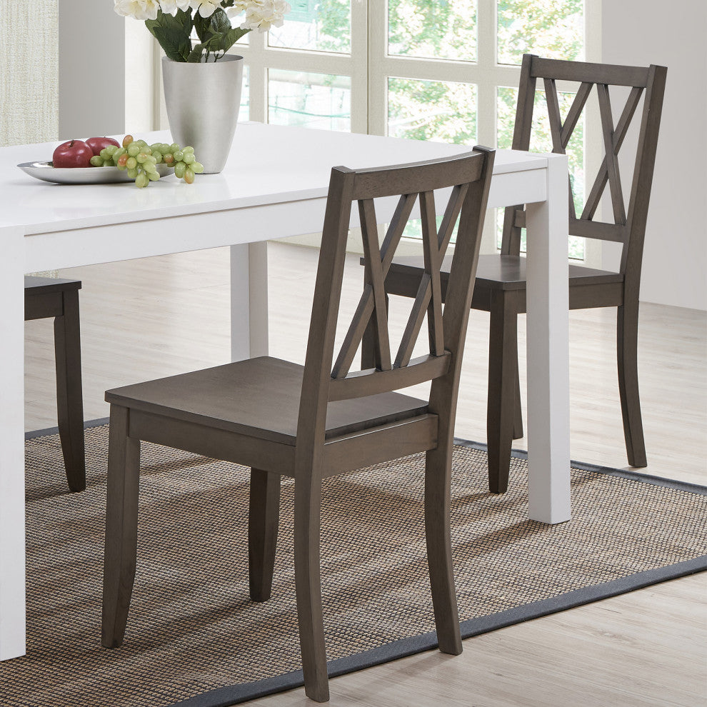Set of 2 Double-X Back Wood Chairs, Gray