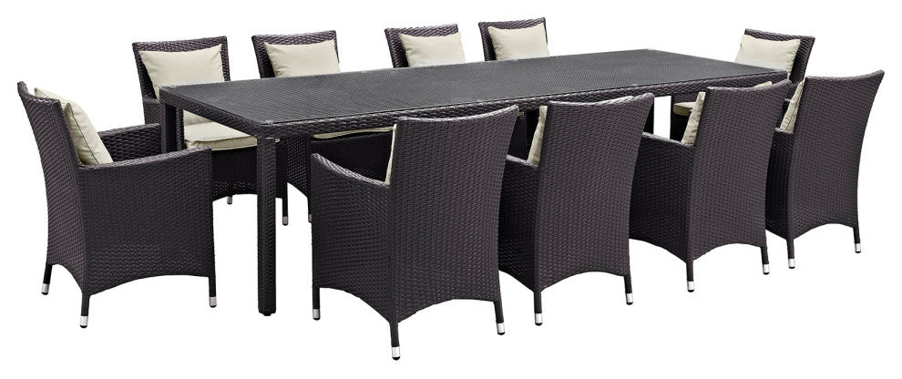 Modway Convene 11 Piece Outdoor Patio Dining Set, Espresso Beige