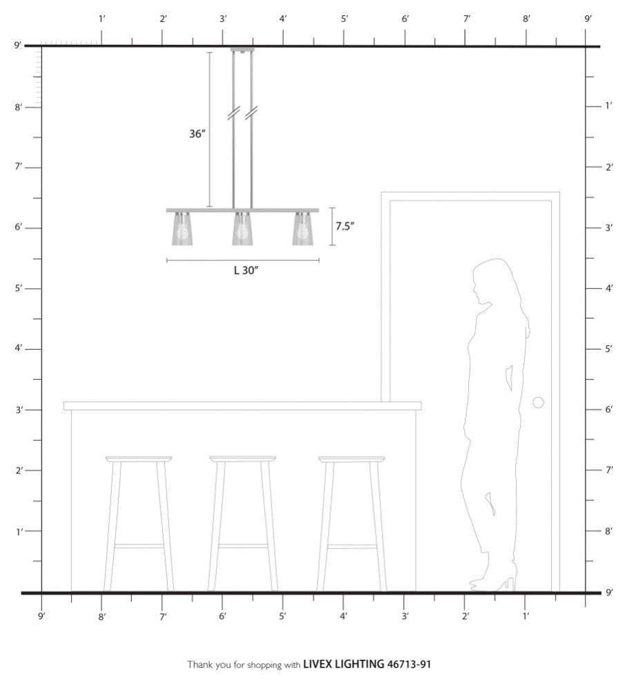 Cityview 3 Light Brushed Nickel Linear Chandelier