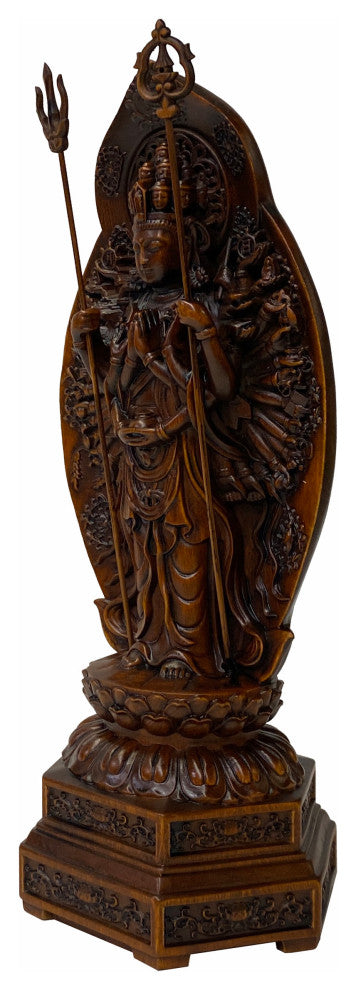 Chinese Brown Guan Yin Tara Bodhisattva Avalokitesvara Wood Statue Hws1741