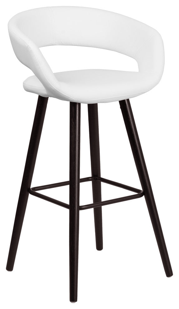 Modern 29" High Contemporary Cappuccino Wood Barstool in White Vinyl