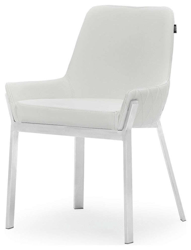 Sydney Leatherette Dining Chair With Brushed Stainless Steel Legs, White