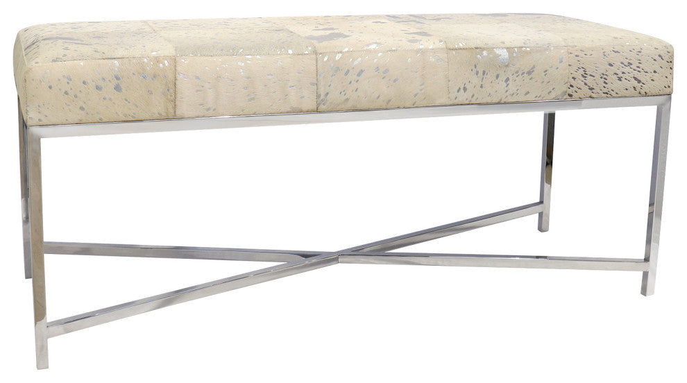 Pasargad Home Safari Cowhide Upholstered Bench With X Base Legs
