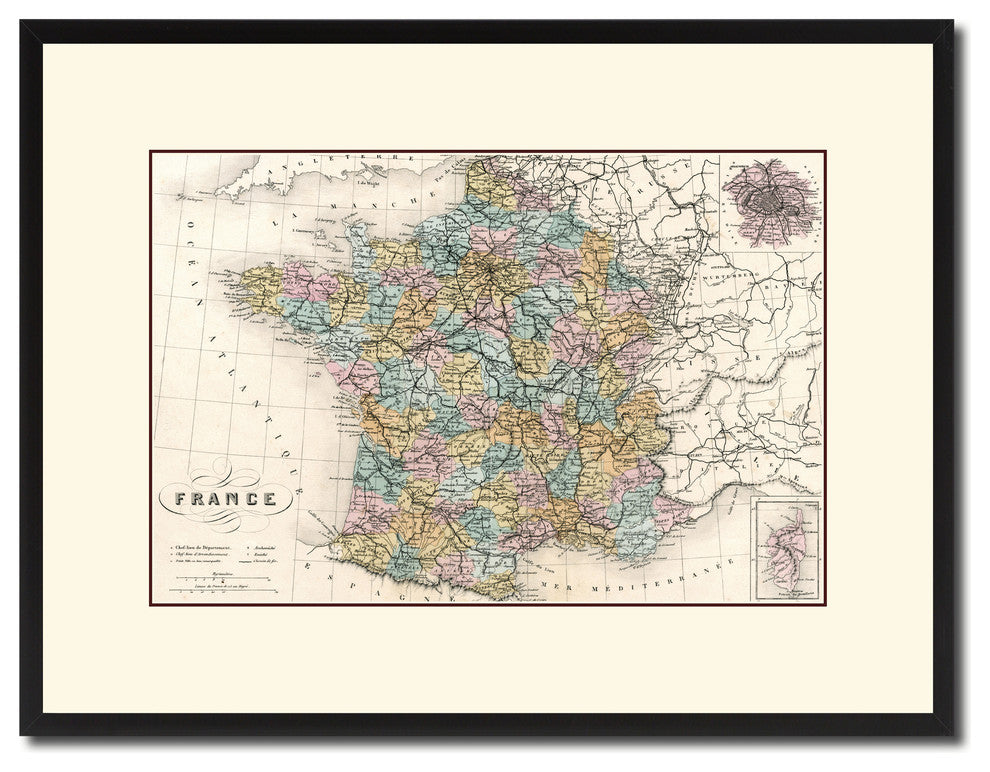 France Paris Vintage Antique Map Wall Art, 16"x21"