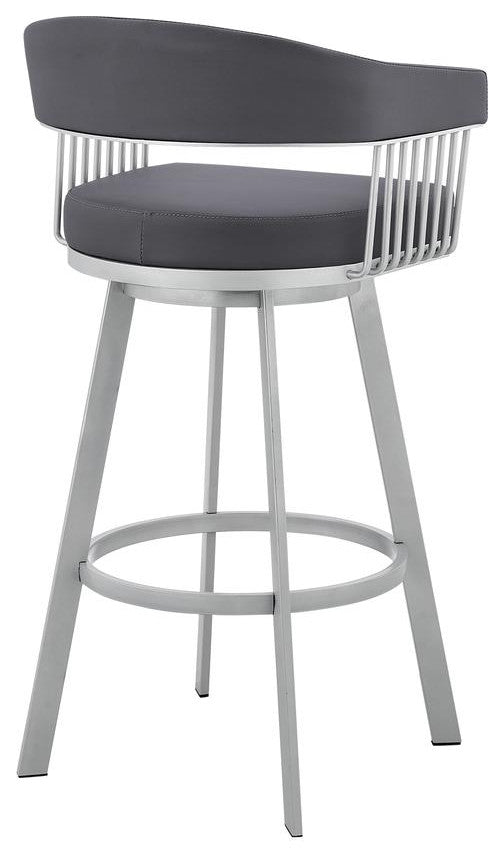 Bronson 29 Slate Grey Faux Leather and Silver Metal Bar Stool