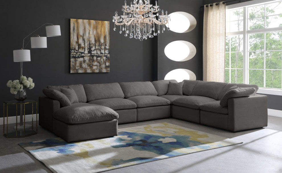Plush Velvet / Down Standard Comfort 7-Piece U-Shaped Modular Sectional, Grey