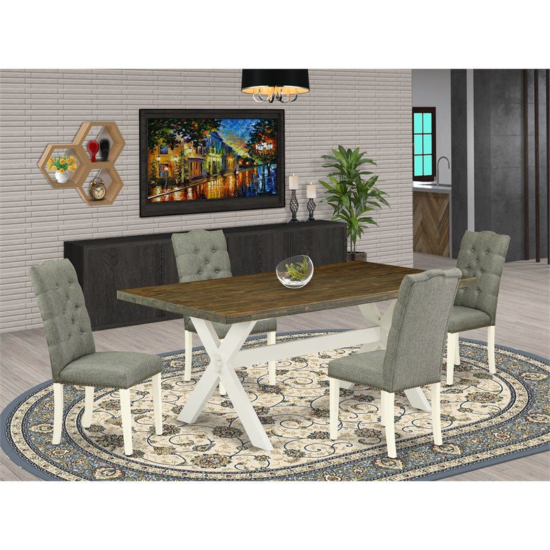 X077El207-5, 5-Piece Dining Set, 4 Chairs, Table Top and Wooden Cross Legs