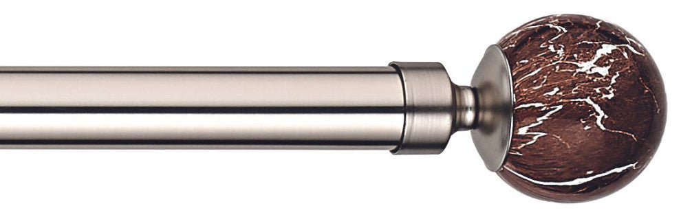 Linen Avenue Brown Marble Single Curtain Rod Set,66 to 120-Inch,Polished Nickel
