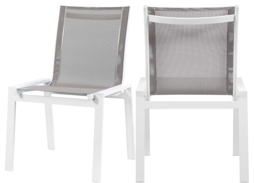 Nizuc Outdoor Armless Dining Chair (Set of 2), Gray Fabric, White Frame