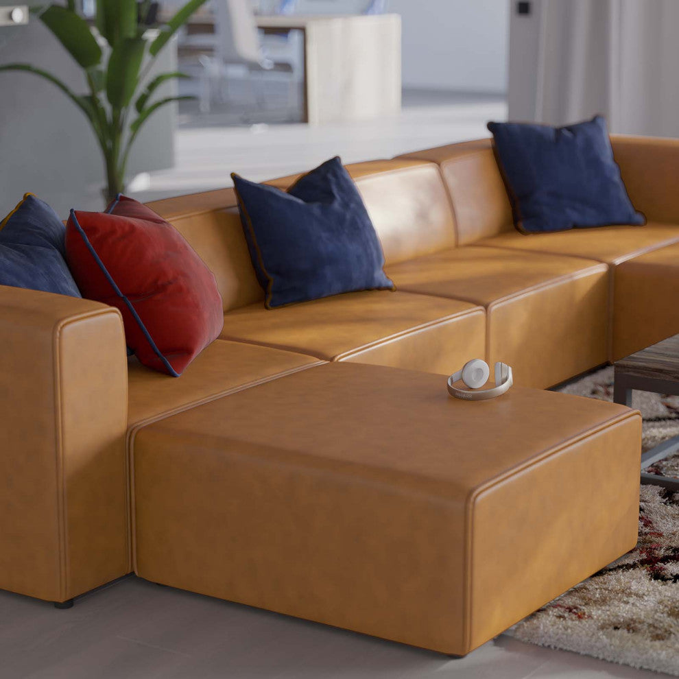 Sectional Sofa Set, Faux Vegan Leather, Tan, Modern, Living Lounge Hospitality