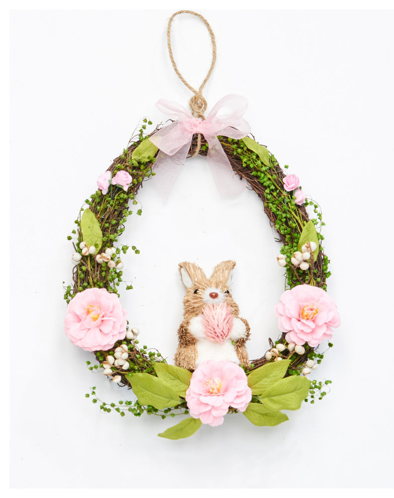 12" Easter Wreath With Sisal Bunny And Flowers