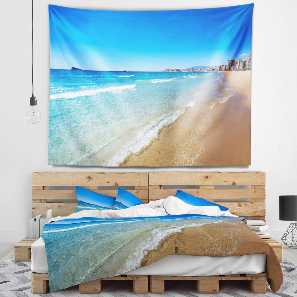 Benidorm Poniente Beach Waves Seascape Wall Tapestry, 60"x50"