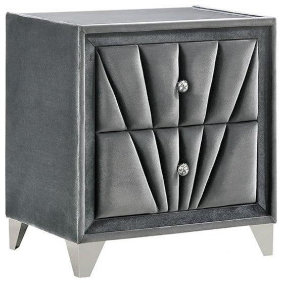 Fabric and Wood Nightstand with 2 Drawers, Gray