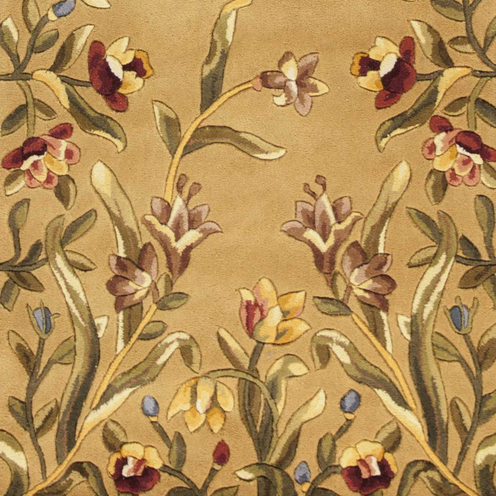 HomeRoots 8' Gold Yellow Hand Tufted Bordered Floral Indoor Runner Rug