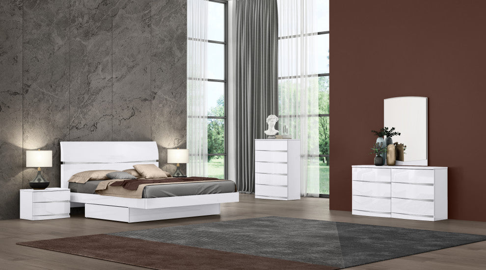 Gia Hi Gloss Lacquer Wood Platform Storage Bed, White, California King
