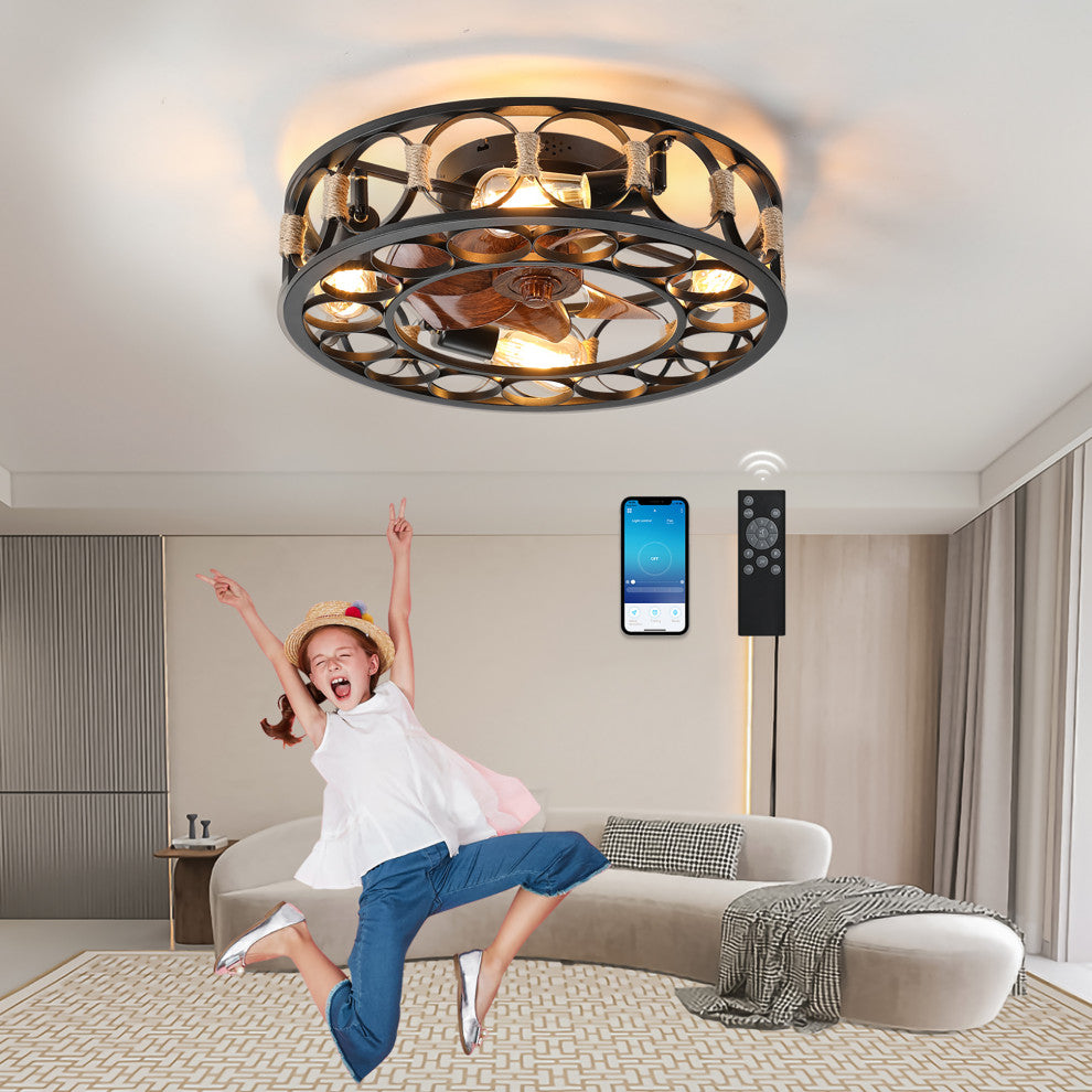 20 in. W x 6 in. H Iron Ceiling Fan in Black with LED Lights
