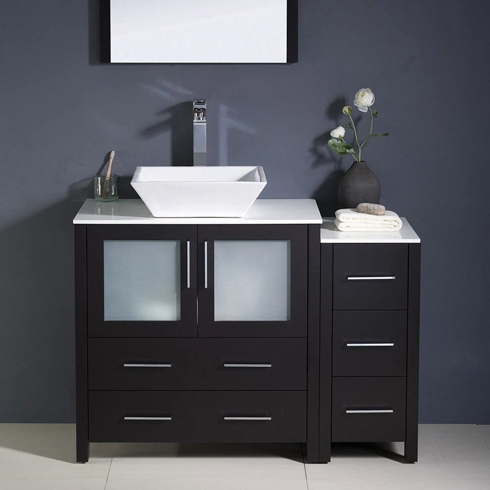 Torino 42" Espresso Modern Bathroom Vanity With Side Cabinet, FFT3072CH