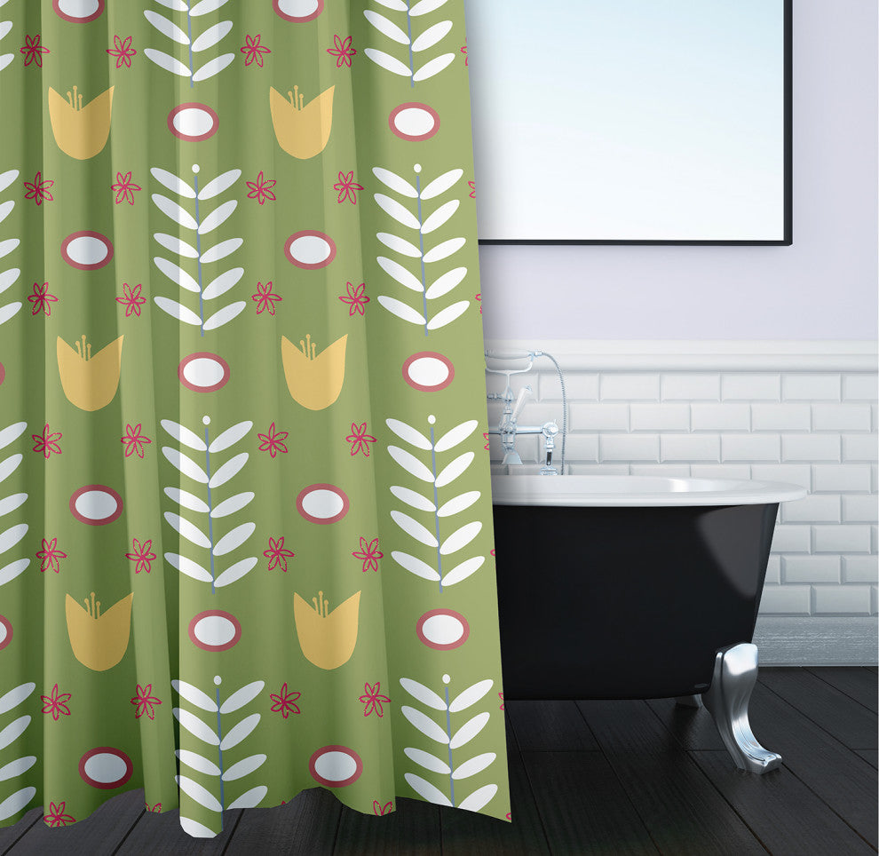 70"Wx73"L Spring Garden Shower Curtain, Apple Green