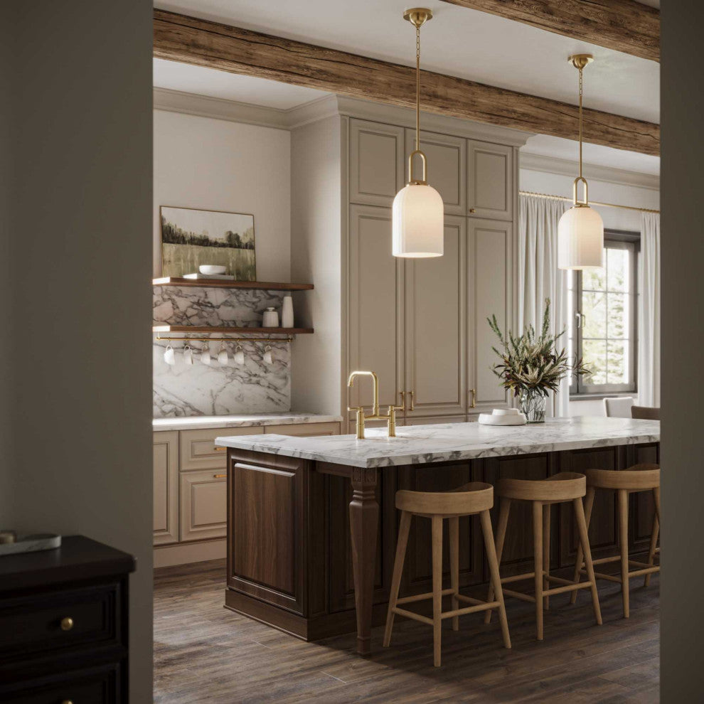 Stanza Collection One-Light New Traditional Pendant Light, Brushed Gold