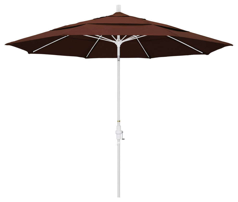 11' Matted White Collar Tilt Lift Fiberglass Rib Aluminum Umbrella, Sunbrella, Bay Brown