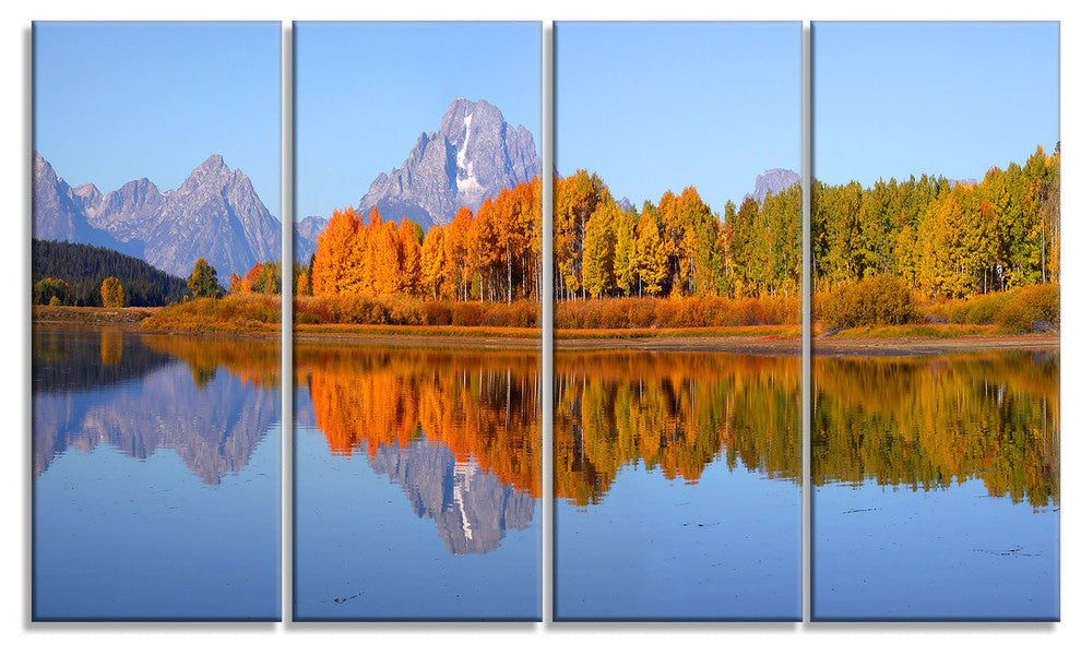 Grand Tetons Panorama, Large Landscape Canvas Art Print, 48"x28", 4 Panels