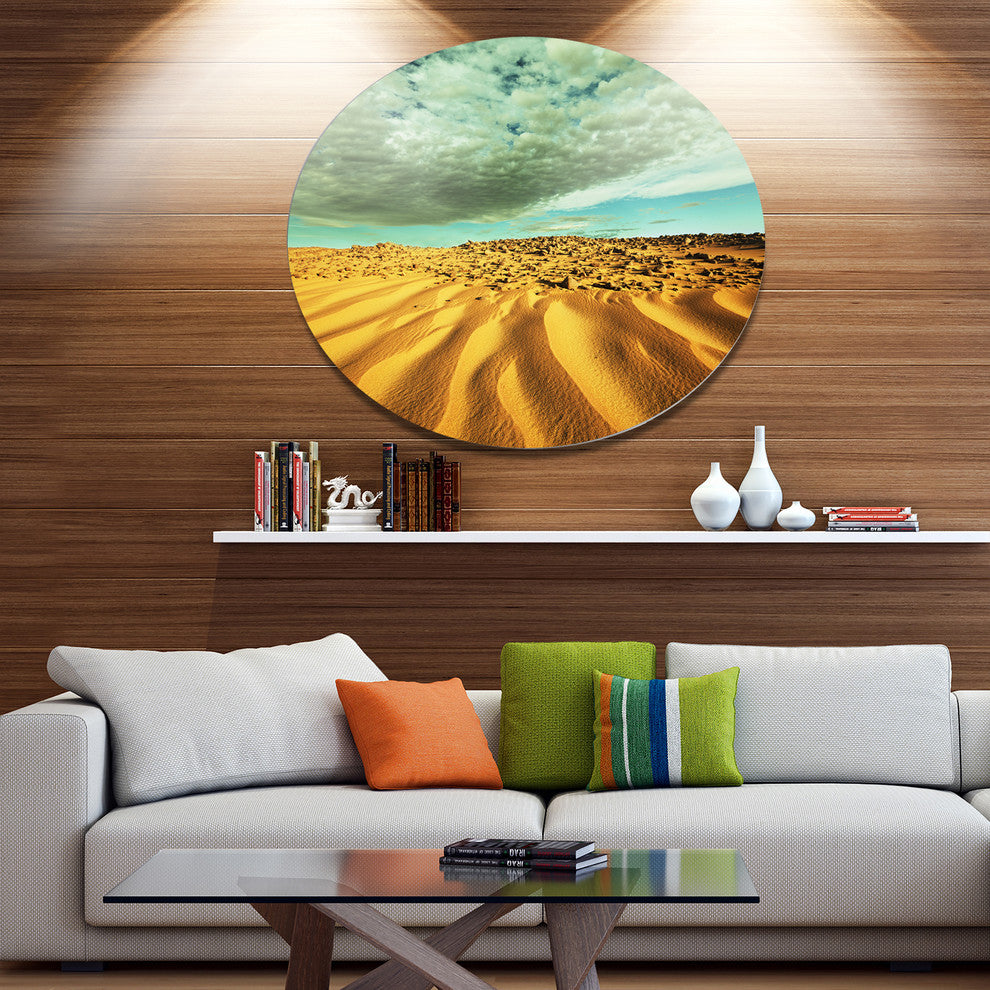 Dramatic Sky Above Sand Desert, Landscape Disc Metal Wall Art, 36"