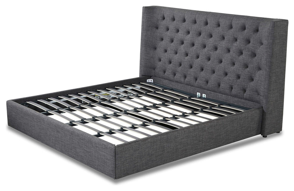 Modern Artemis Grey Fabric King Size Bed with Gas Lift Storage