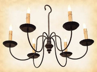 6 Arm Colonial Metal Chandelier With Crimped Pans USA Handmade