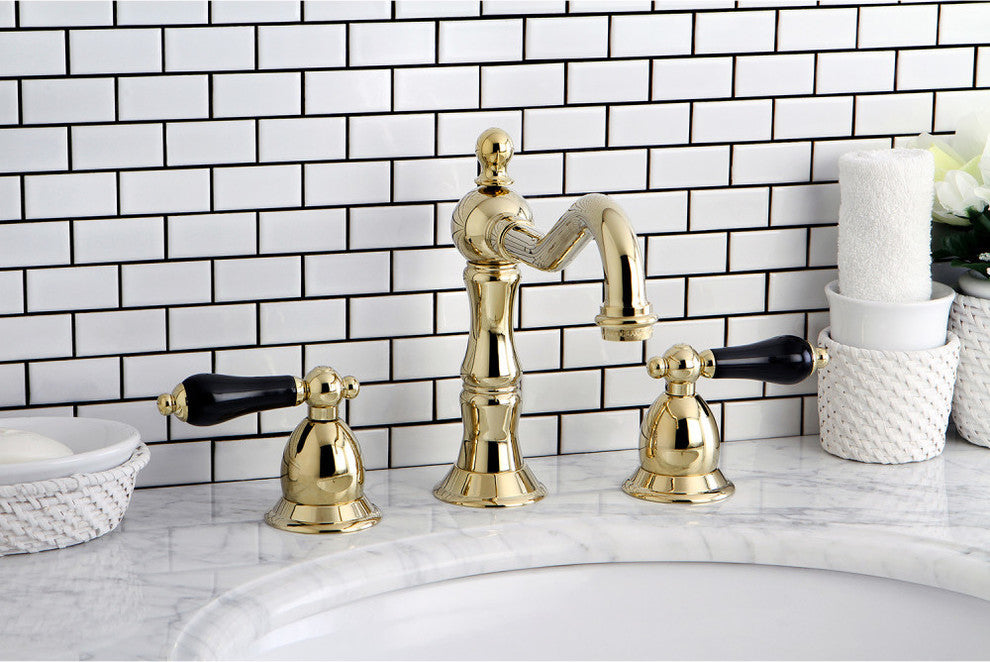 Kingston Brass Widespread Bathroom Faucet With Brass Pop-Up, Polished Brass