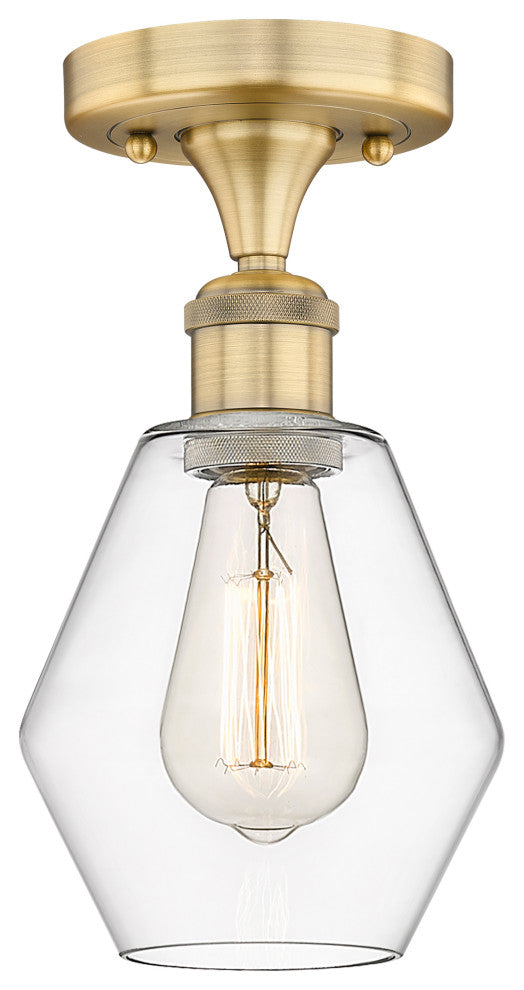 Cindyrella-1 Light 6" Semi-Flush Mount-Brushed Brass, Clear Glass Shade