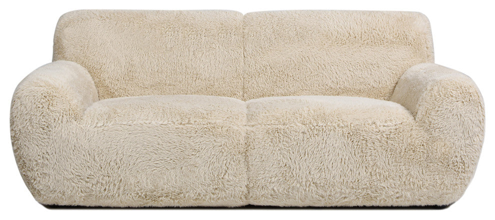 Summit 83" Sheepskin Sofa, Cream Beige Faux Fur