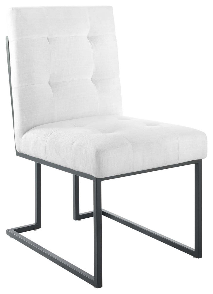 Privy Black Stainless Steel Upholstered Fabric Dining Chair Black White