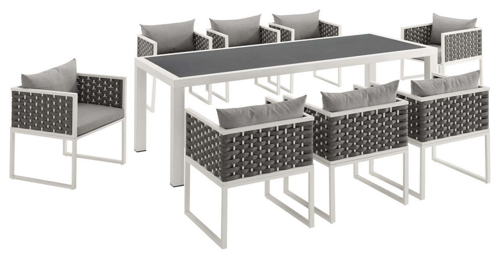 White Gray Stance 9 Piece Outdoor Patio Aluminum Dining Set