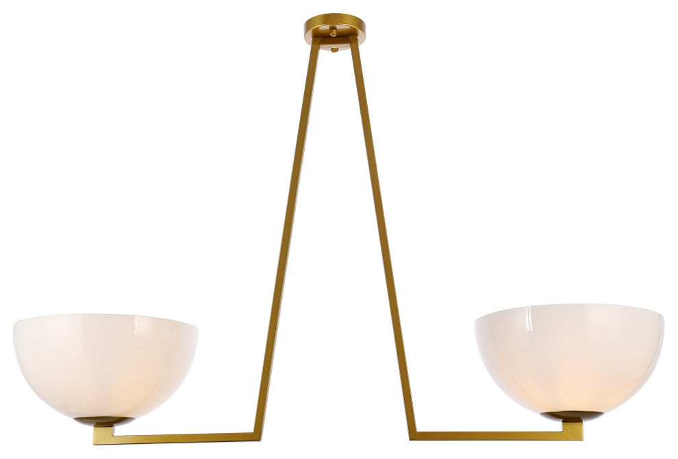 Jamie 2-Light White Glass Flush Mount, Brass/White