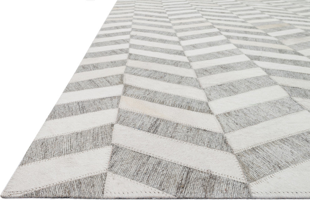 Hand Stitched Authentic Cowhide Hand Woven Viscose Dorado Grey Ivory Area Rug, 5
