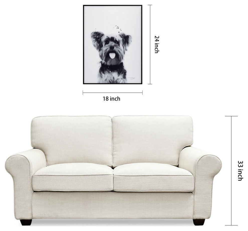 "Yorkshire Terrier" Black and White Pet Art on Printed Glass with Anodized Frame
