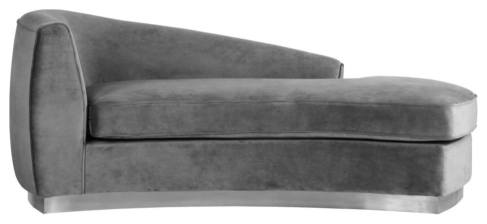 Julian Velvet Upholstered Chaise, Gray, Chrome Base