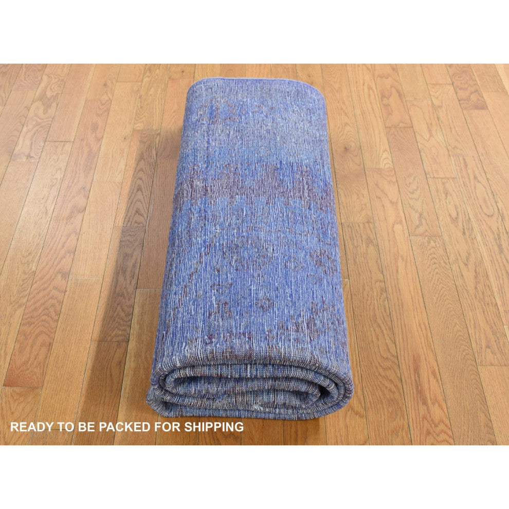 Purple, Overdyed Persian Viss Design Soft Wool Hand Knotted Rug, 6'10"x10'1"