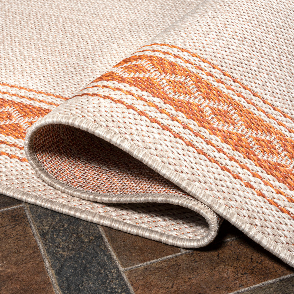 Lucia Classic Diamond Border Indoor/Outdoor Area Rug, Cream/Orange, 8x10