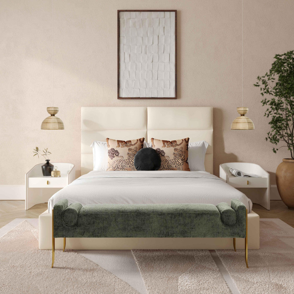 Eliana Cream Velvet King Bed - Cream