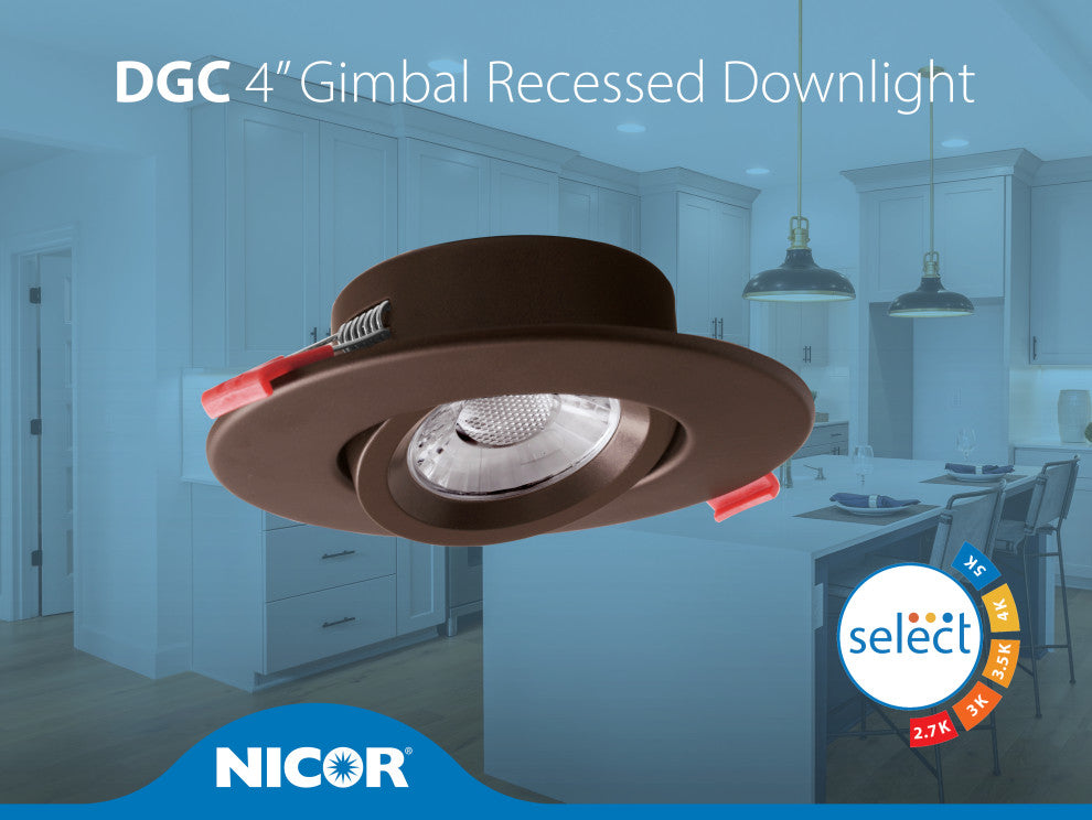 DGC 4" Selectable Canless Adjustable Gimbal LED Recessed Downlight, Bronze