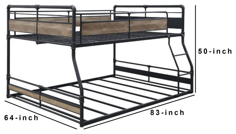 Benzara BM261731 Full Over Queen Bunk Bed With Tubular Metal Frame, Dark Bronze