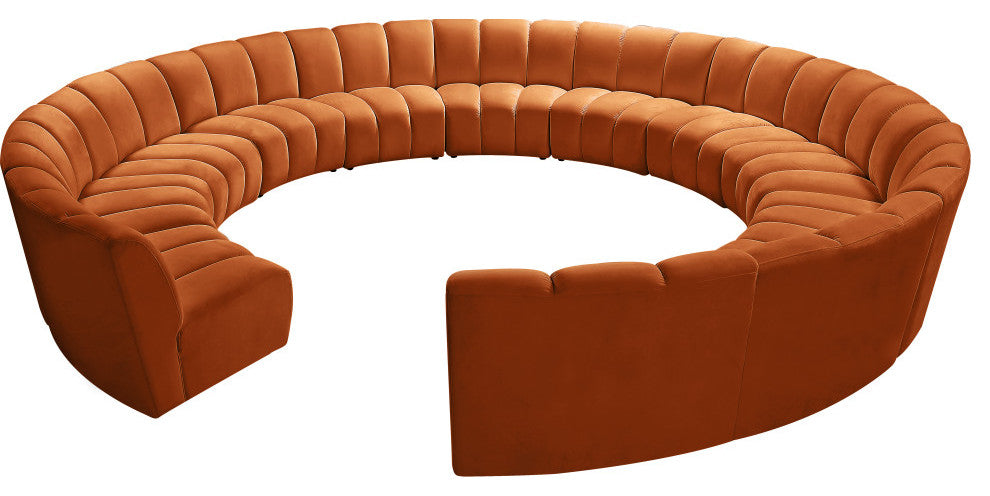 Infinity Channel Tufted Velvet Modular Chair, Cognac, 12 Piece