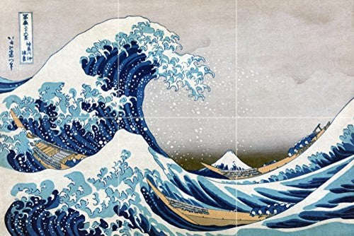 Tile Mural Kitchen Backsplash Japan Sea Great Wave off Kanagawa Ceramic Glossy