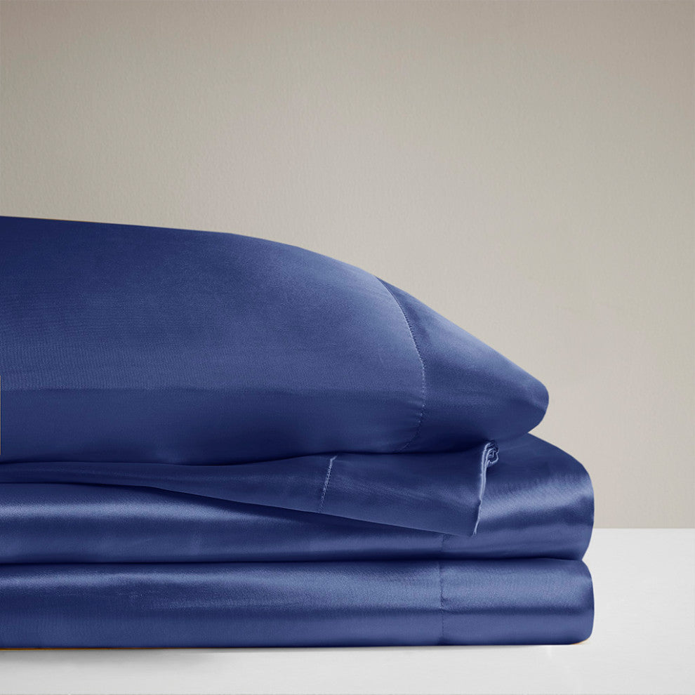 Madison Park Essentials Satin Luxury 6 PC Sheet Set, Navy