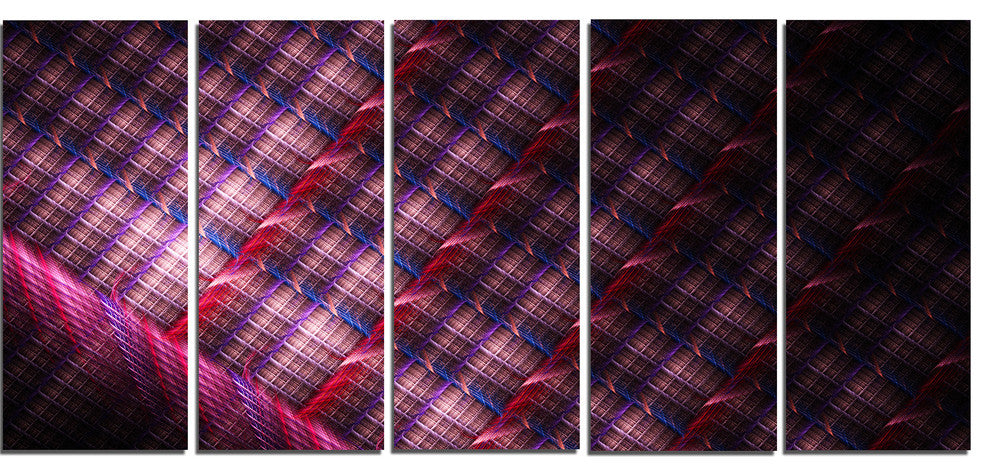 Dark Pink Abstract Metal Grill, Abstract Art on Canvas, 60"x28", 5 Panels