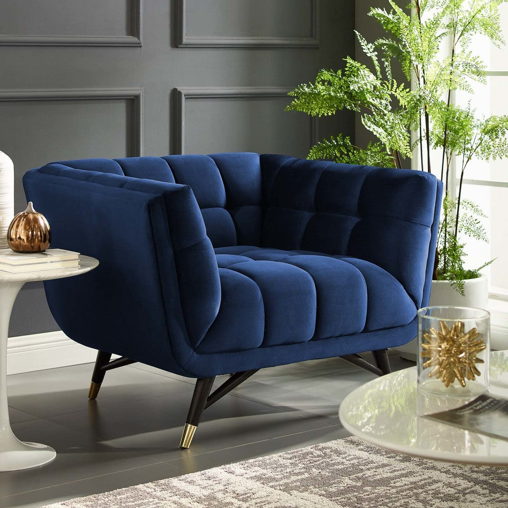 Adept Upholstered Velvet Armchair, Midnight Blue